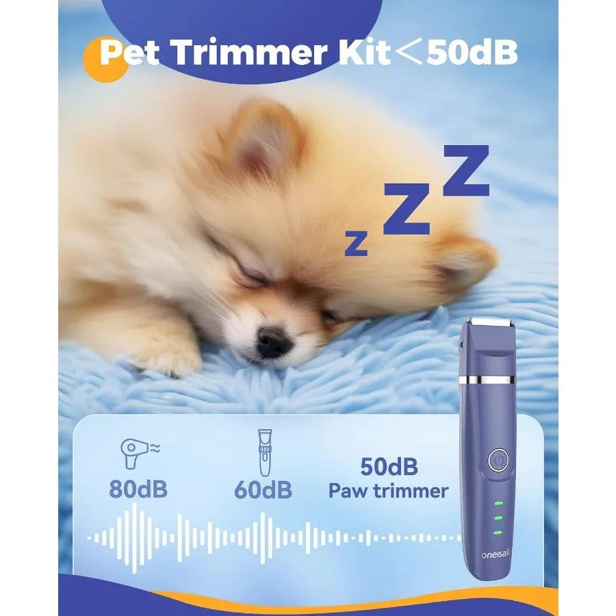 Dog Clippers Dog Paw Trimmer 4in1 Cordless Grooming Kit: 2Speed Low Noise Clippers with Rechargeable Quiet Nail Grinder for Dog
