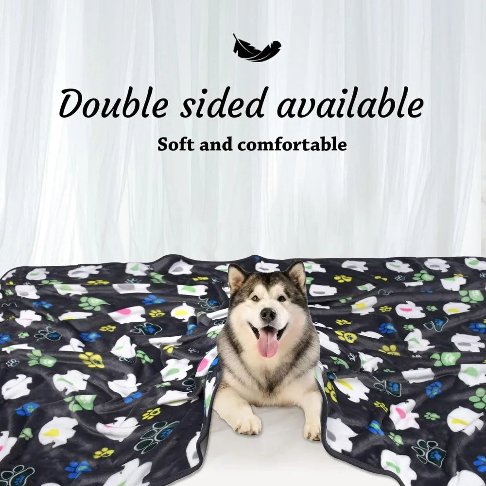 Dog Blankets for Large Dogs,with Flannel Gray Elephant Pattern and paw Prints, 60x50 inches, Cat Blanket Puppy Supplies Dog, So