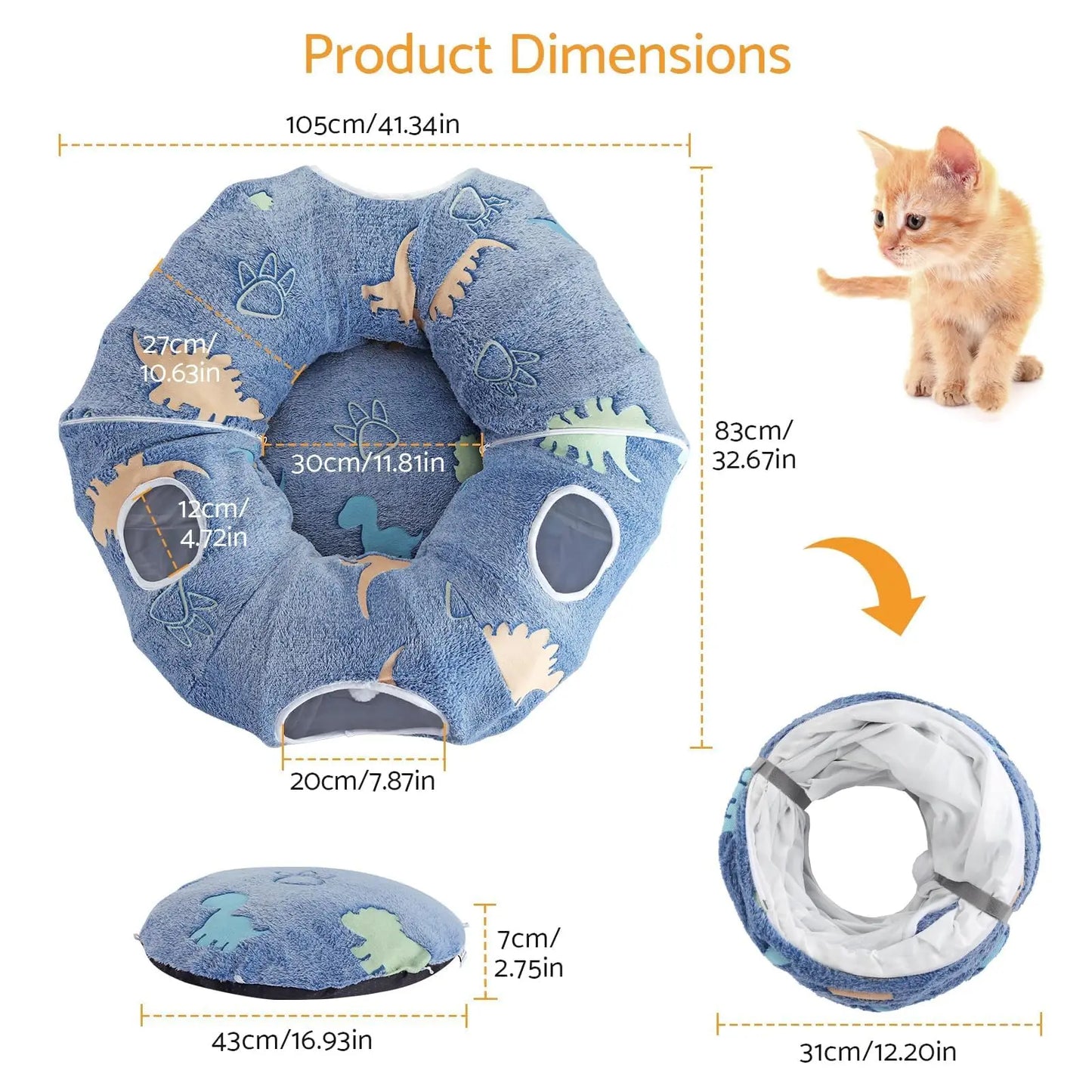 Cat Tunnels for Indoor Cats Foldable & Washable Interactive Play System with Peekaboo Cave + Plush Bed | 4 Entry Adventure Zone
