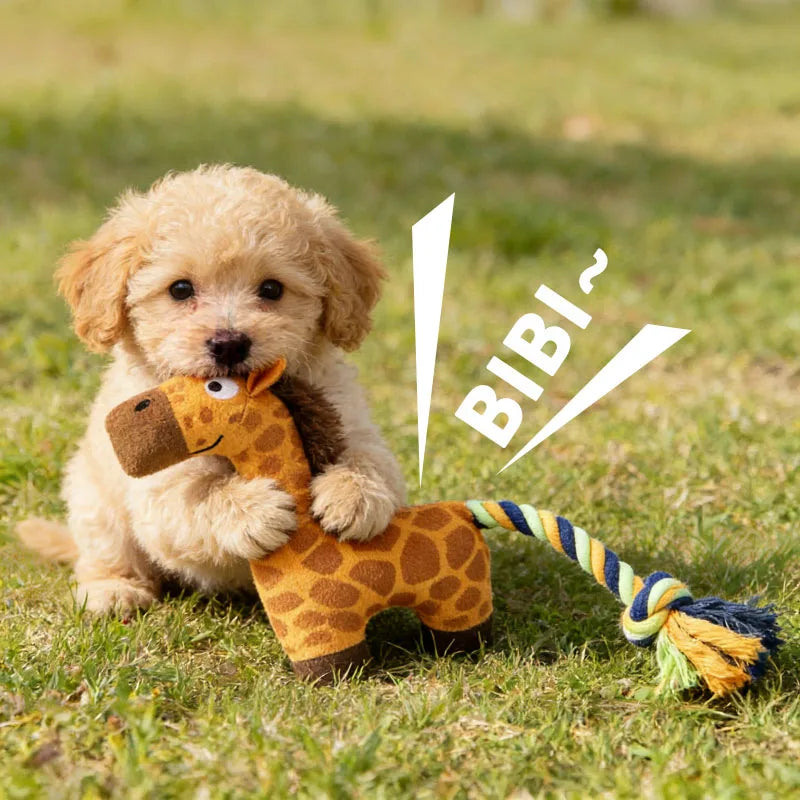 Cute Animal Rope Indestructible Plush Dog Toy with Squeaker