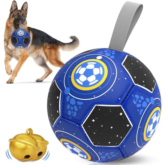Dog Toys Soccer Ball with Jingle Bell & Nylon Strap, Durable Outdoor Dog Ball