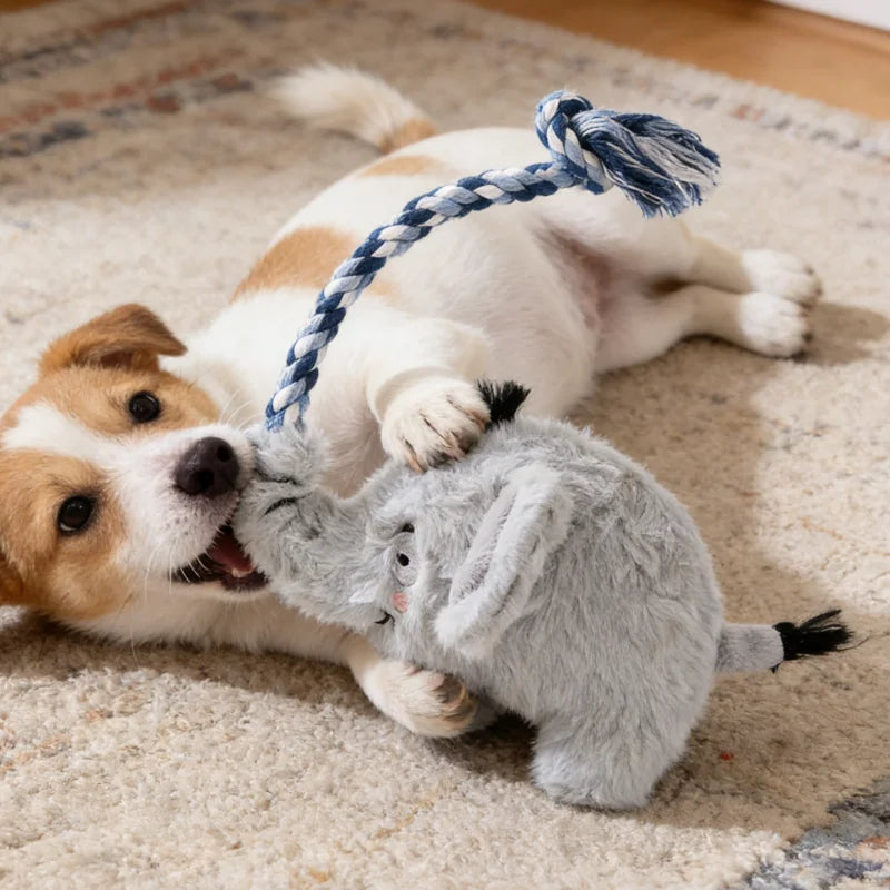 Cute Animal Rope Indestructible Plush Dog Toy with Squeaker