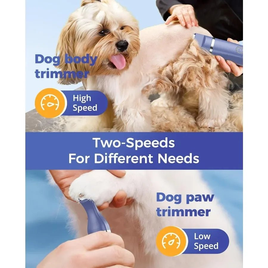 Dog Clippers Dog Paw Trimmer 4in1 Cordless Grooming Kit: 2Speed Low Noise Clippers with Rechargeable Quiet Nail Grinder for Dog