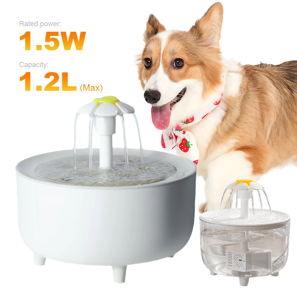 1200ml Pet Drinking Dispenser USB Auto Filter Pet Water Fountain
