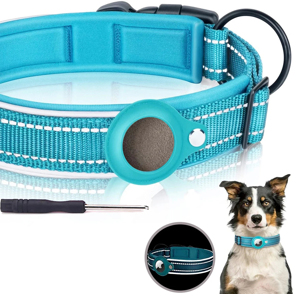 AirTag Dog Collar Reflective Dog Collar Padded Dog Collars AirTag Holder Case Adjustable Pet Collar for Small Medium Large Dogs