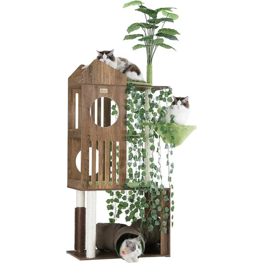 Large Cat Tree with Leaves 72.8I nch Cat Tower for Indoor Cats