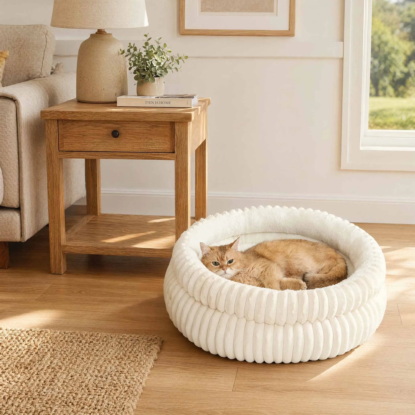 Round Cute Cat Bed for Large Dog Bed Pet Basket Cozy Cat House Super Soft Pet Bed Plush Dog House For Medium Warm Sleep Kitten