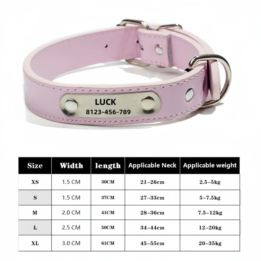 Personalized Dog Collar Name Carved ID Tag  Anti-lost Solid PU Leather Collar For Small Medium Large Dogs Puppy Cat Pet Supplies