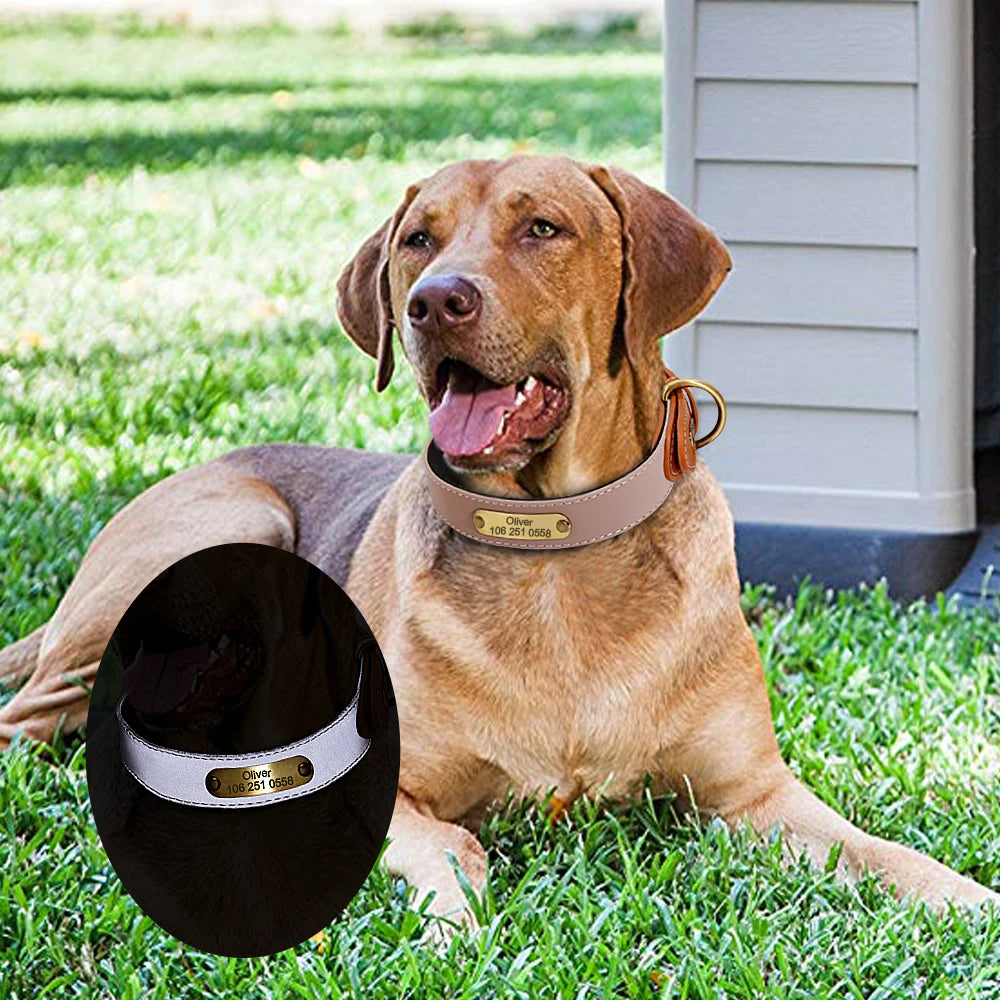 Personalized Dog Collar Dog Leather Padded Pet ID Collar Free Engraved Puppy Collars Reflective For Small Medium Large Dogs