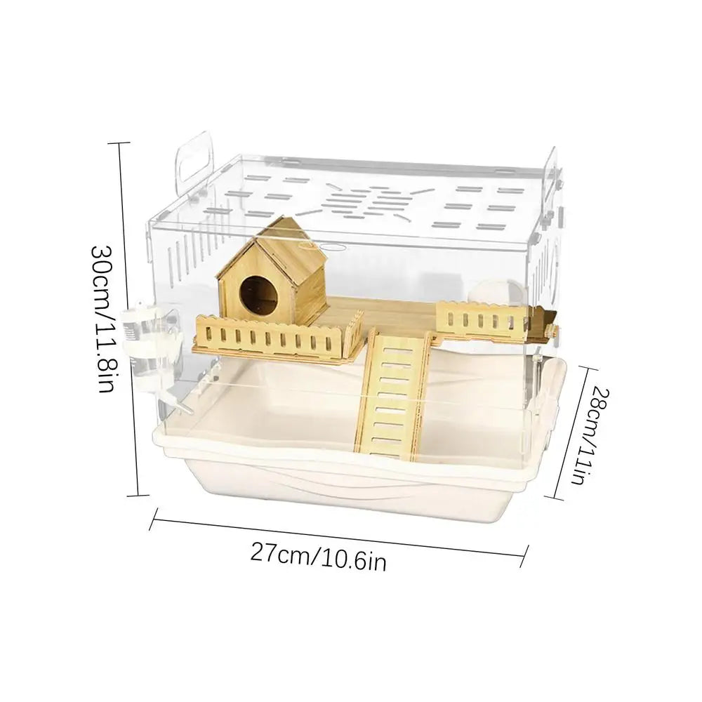 Acrylic Hamster Cage Wooden Small Animal Cage Accessories 2-Layer Small Pet Breathable House For Dwarf Hamsters Mice Gerbils