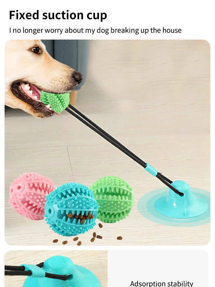 Interactive Suction Cup Dog Toy with Sound and Treat Dispensing - Durable Rubber Ball for Training and Tug-of-War Fun