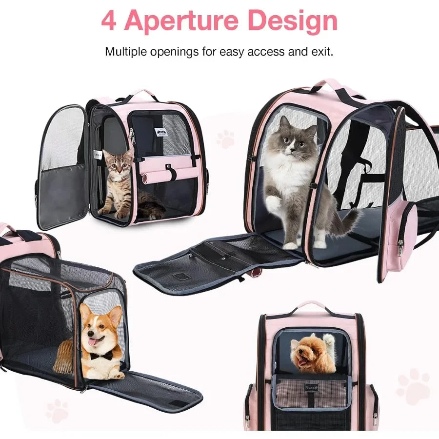 Expandable Foldable Large Cat Backpack Carrier for Small Dogs Puppy Medium Cats Up to 18 Lbs Ideal for Travel and Hiking Advent