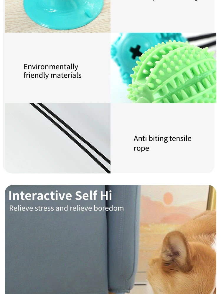 Interactive Suction Cup Dog Toy with Sound and Treat Dispensing - Durable Rubber Ball for Training and Tug-of-War Fun