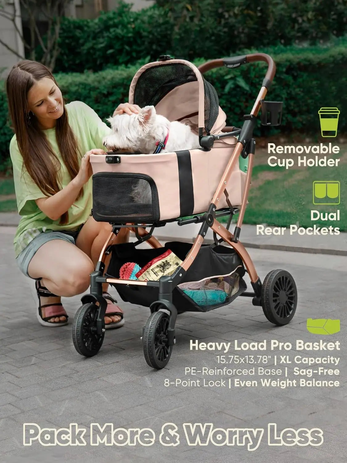 5-in-1 Foldable Pet Stroller for Small Dogs and Cats Up to 55 lbs, Waterproof Carrier with Easy-Clean Design