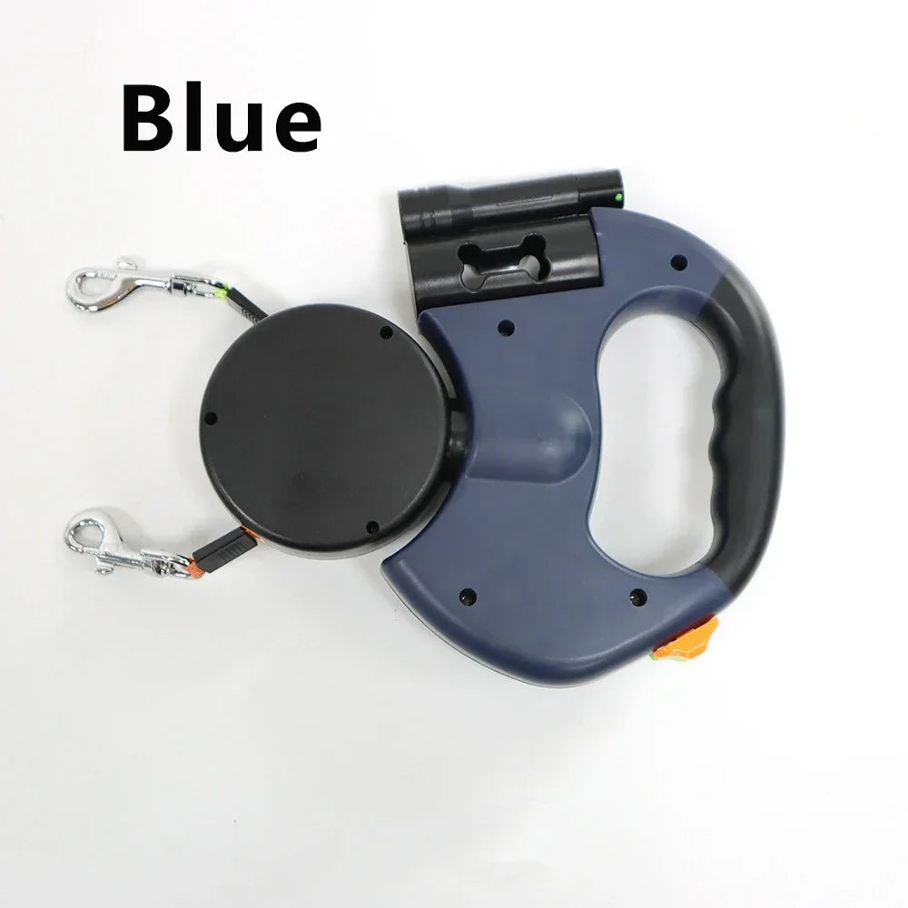 Retractable Dual Doggie Leash with LED Light, 360 Swivel No Tangle for Each Dog Independent Braking with 3M Reflective Leads Dog