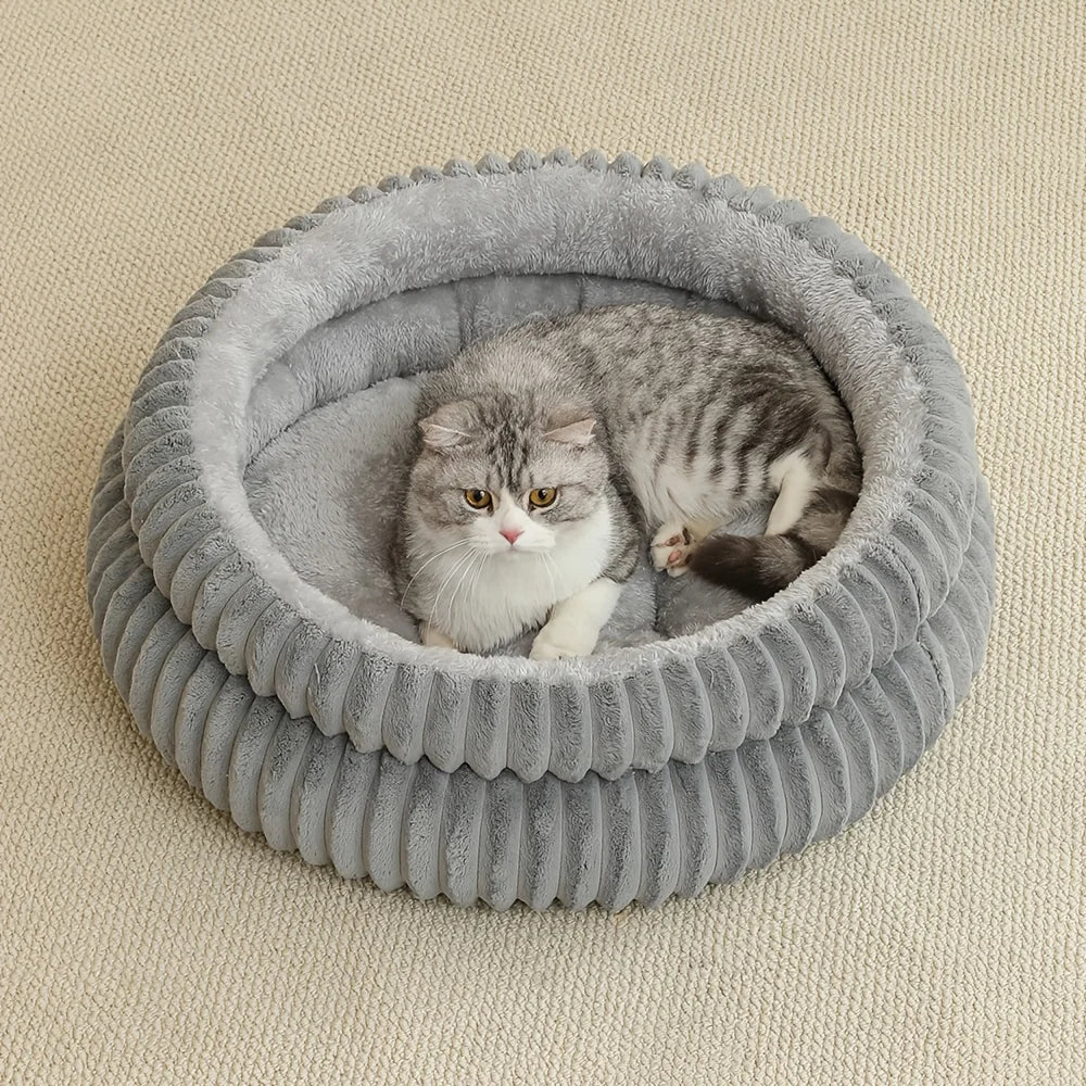 Round Cute Cat Bed for Large Dog Bed Pet Basket Cozy Cat House Super Soft Pet Bed Plush Dog House For Medium Warm Sleep Kitten
