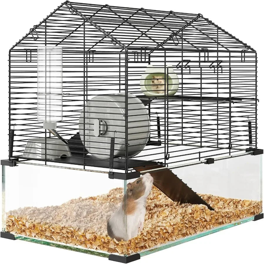 3 Tiers Large Hamster Cages Metal Guinea Pig Cages Habitat with 4pcs Hamster Cages Accessories Transparent Small Animal Habitat