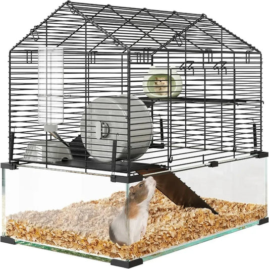 3 Tiers Large Hamster Cages Metal Guinea Pig Cages Habitat with 4pcs Hamster Cages Accessories Transparent Small Animal Habitat