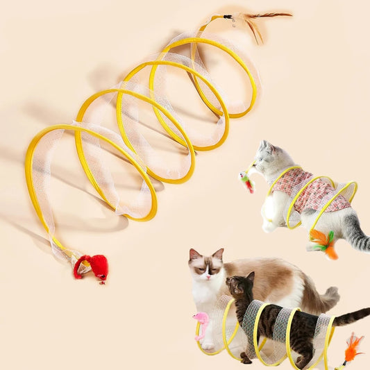 Spiral Cat Tunnel Toy, Cat Tunnels for Indoor Cats with Toys Feather Mouse