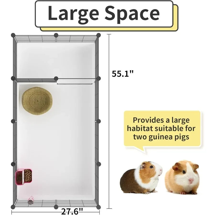 Indoor Guinea Pig Cage with Waterproof Plastic Bottom and Adjustable Partitions for Small Pets like Bunnies Turtles and Hamster
