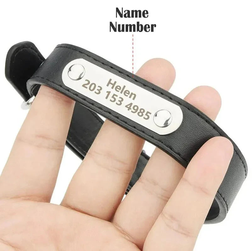 Personalized Dog Collar Name Carved ID Tag  Anti-lost Solid PU Leather Collar For Small Medium Large Dogs Puppy Cat Pet Supplies