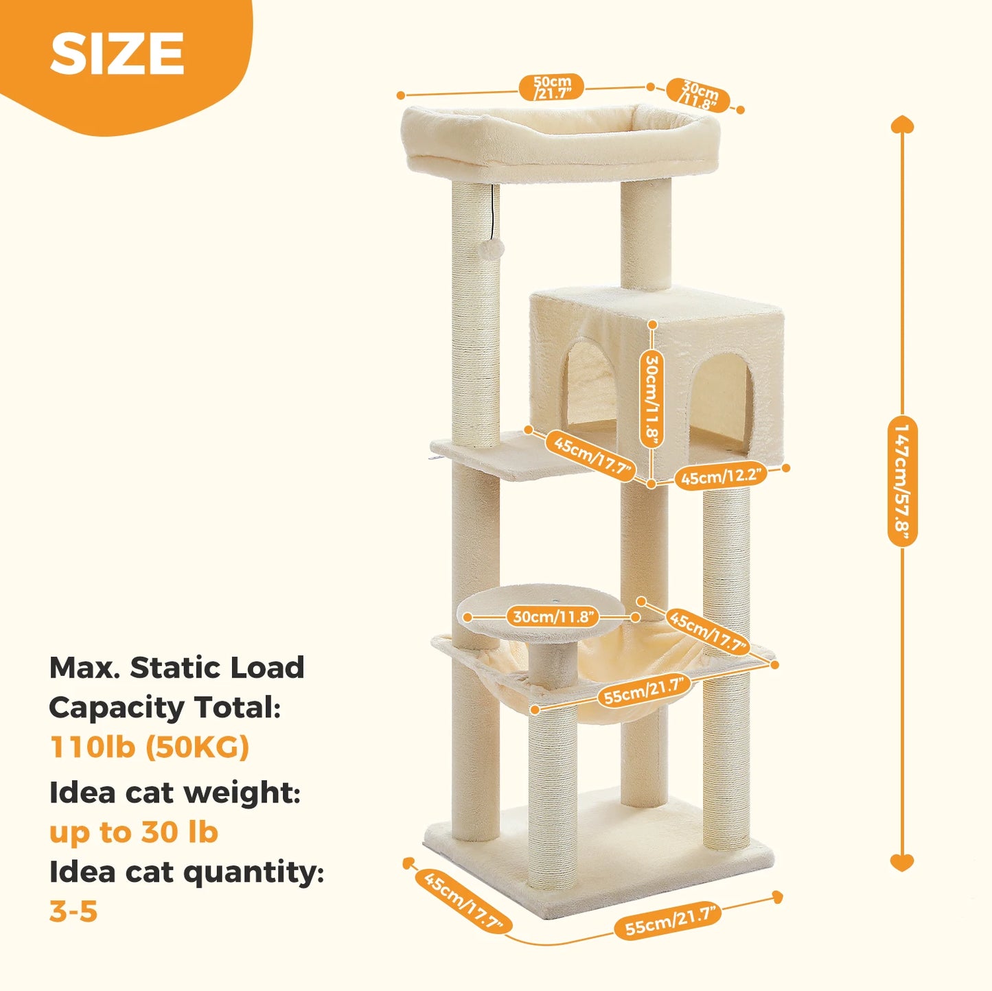 Large Multi-Tier Cat Tree Tower: Larger Hammock, Condo&Reinforced Scratching Posts – Perfect for Big Adult Cats,Cat Accessories