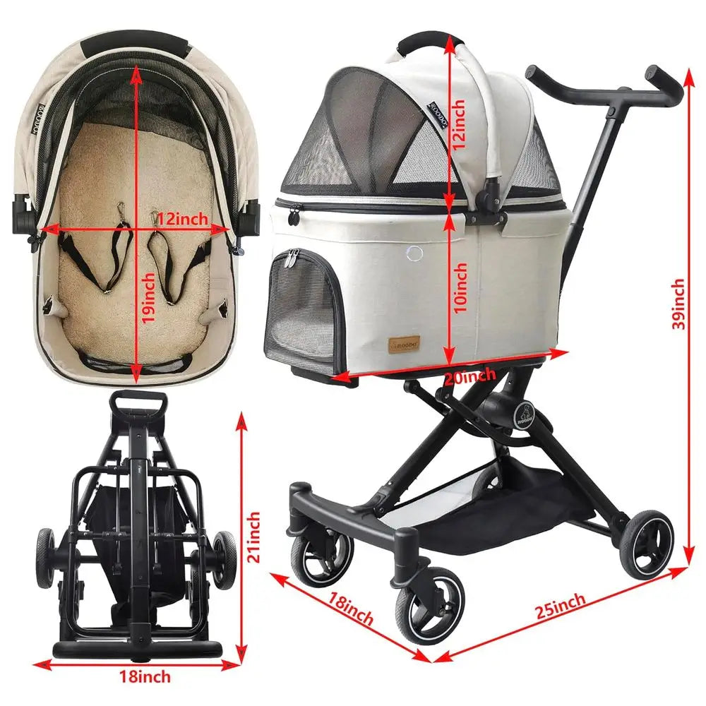 Upgraded Version 3 in 1 Dog Cat Stroller with Detachable Carrier Lightweight Folding Portable All Terrain Pet Travel System for