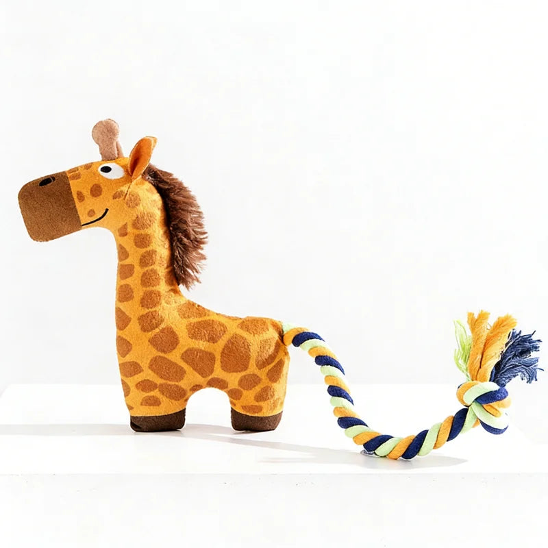 Cute Animal Rope Indestructible Plush Dog Toy with Squeaker