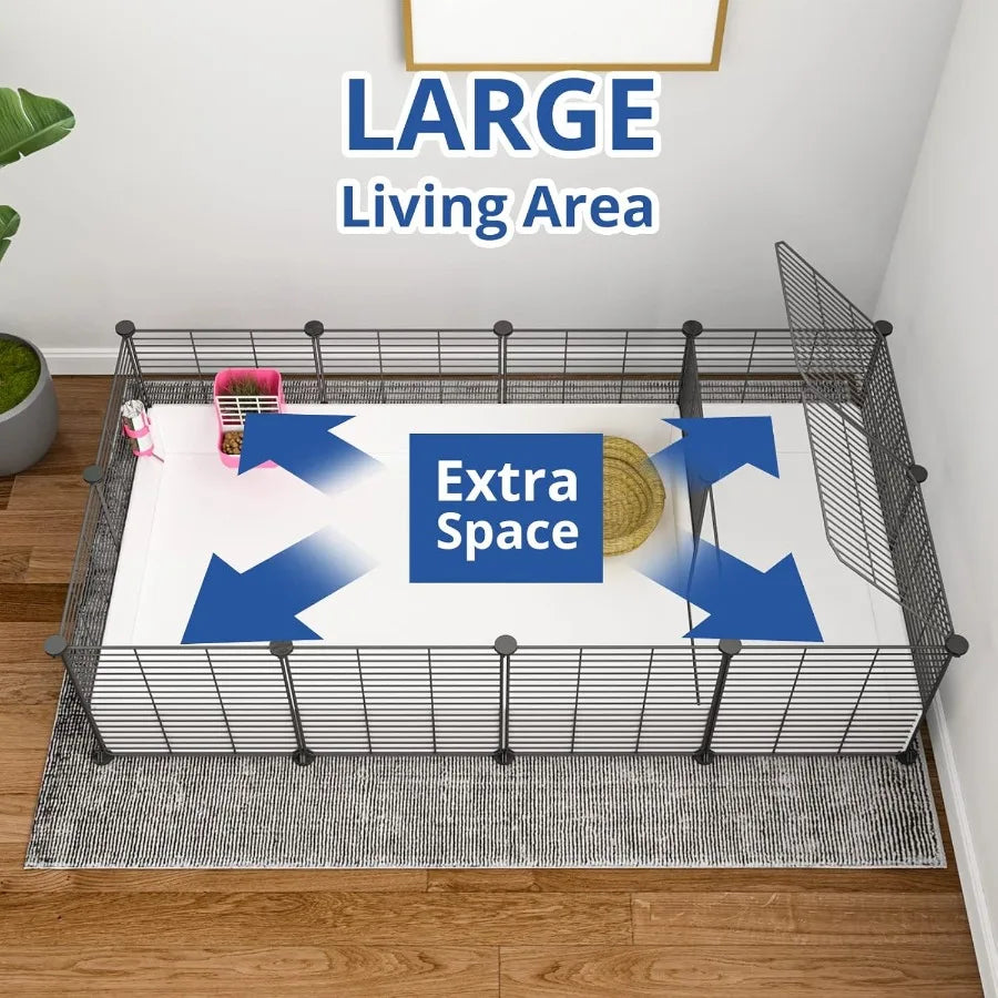 Indoor Guinea Pig Cage with Waterproof Plastic Bottom and Adjustable Partitions for Small Pets like Bunnies Turtles and Hamster