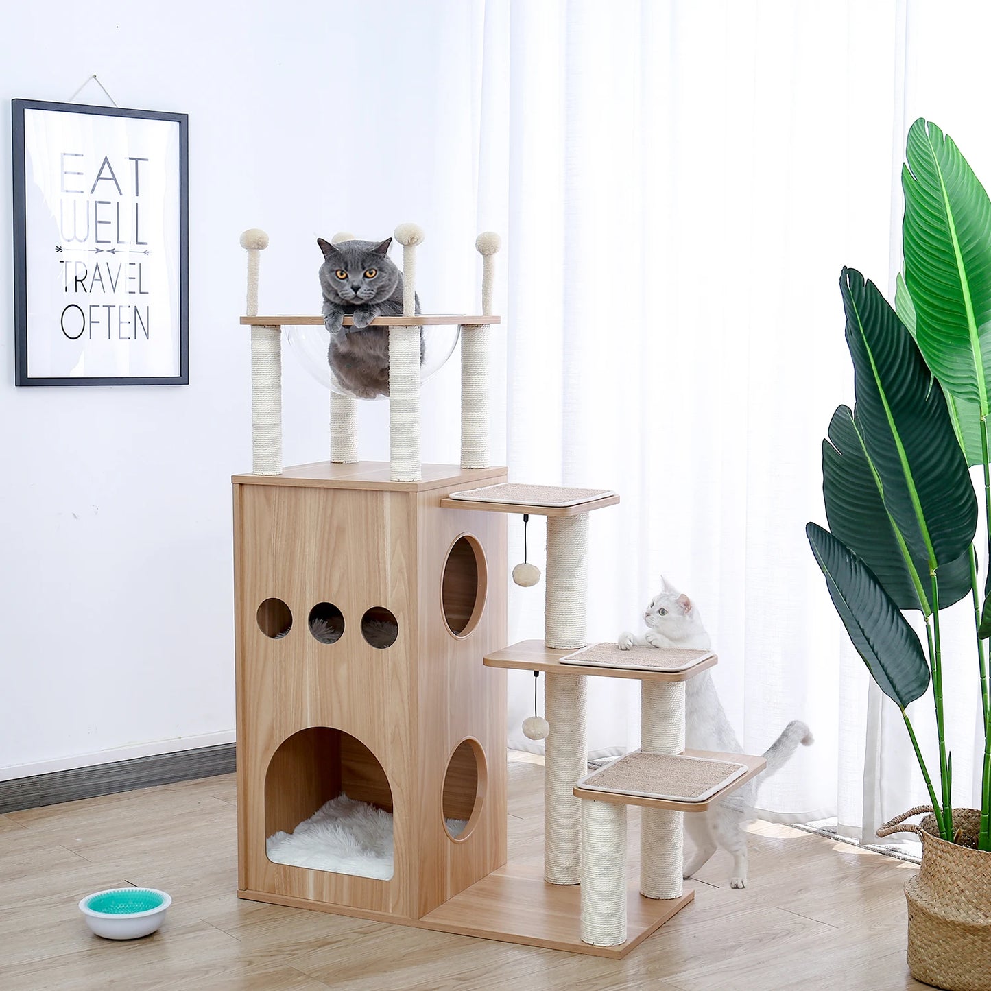 Multi-Level Cat Tree with Scratching Posts Spacious Condo Hammock Top Perch