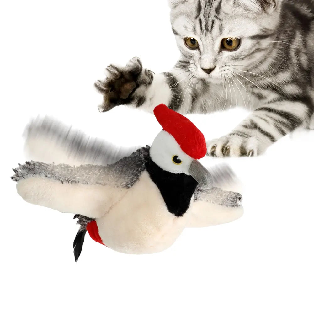 Interactive Cat Toys Rechargeable Simulated Chirping Bird Cat Toy Touch Activated Kitten Toy for Indoor Cats Kitten