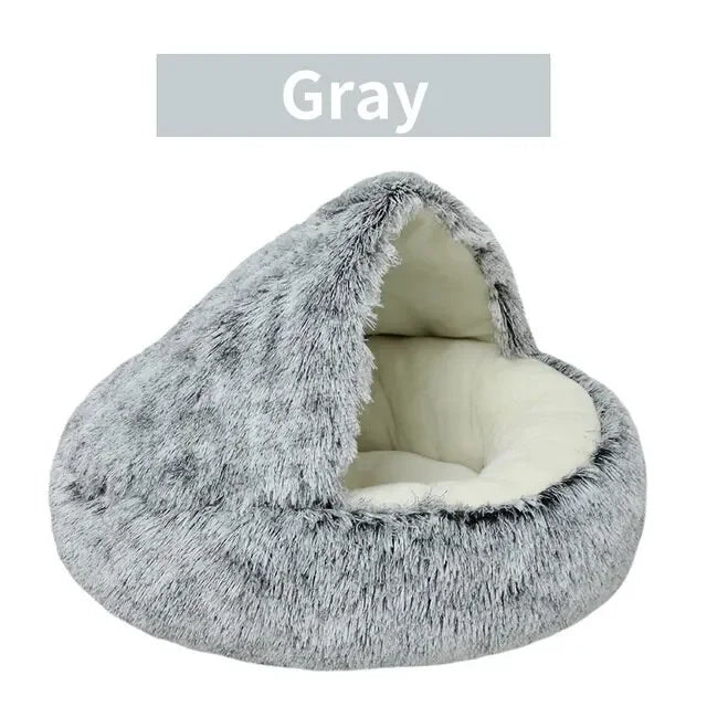 Soft Plush Pet Bed Round Semi Closed Cat Bed Shell Type Pet Mattress Warm Cat Dog 2 in 1 Sleeping Nest Cave for Small Dogs