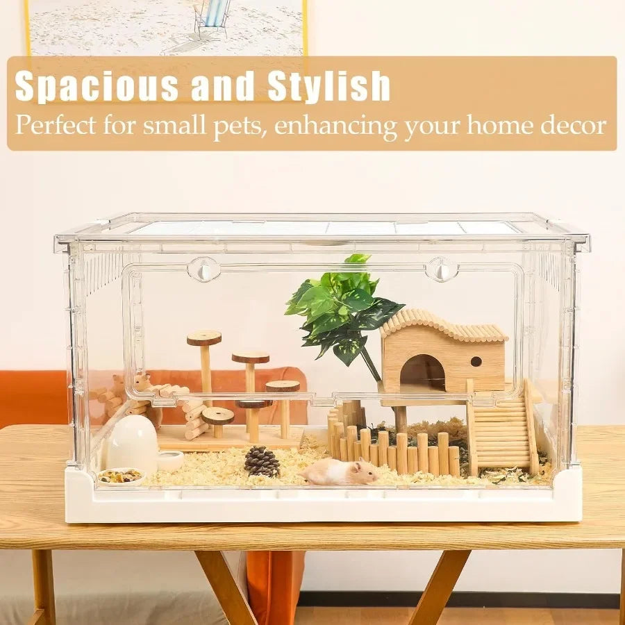 Larger Acrylic Transparent Hamster Cage Small Animal Cage for Guinea Pig Hedgehog Dwarf Hamster
