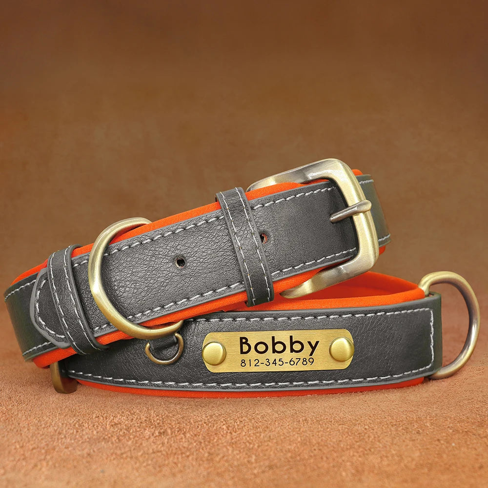 Personalized PU Leather Padded Dog Collar Customized ID Nameplate Pet Collar For Small Medium Dogs Durable Necklaces Accessories