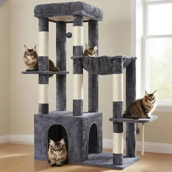 Heybly Heavy Duty Cat Tree, Tower for Indoor Cats Large Adult, Tall Cat Condo House with Extra-Large Baseboard, Multi-Level Plus