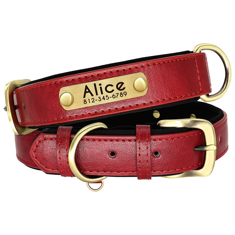 Personalized PU Leather Padded Dog Collar Customized ID Nameplate Pet Collar For Small Medium Dogs Durable Necklaces Accessories