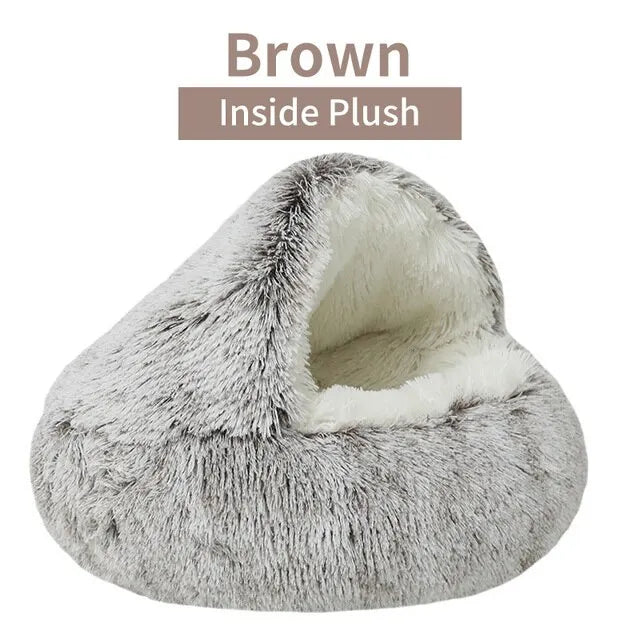 Soft Plush Pet Bed Round Semi Closed Cat Bed Shell Type Pet Mattress Warm Cat Dog 2 in 1 Sleeping Nest Cave for Small Dogs