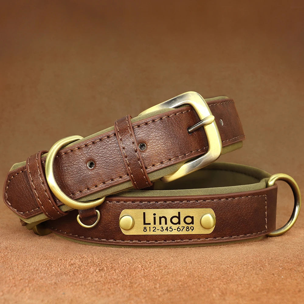 Personalized PU Leather Padded Dog Collar Customized ID Nameplate Pet Collar For Small Medium Dogs Durable Necklaces Accessories