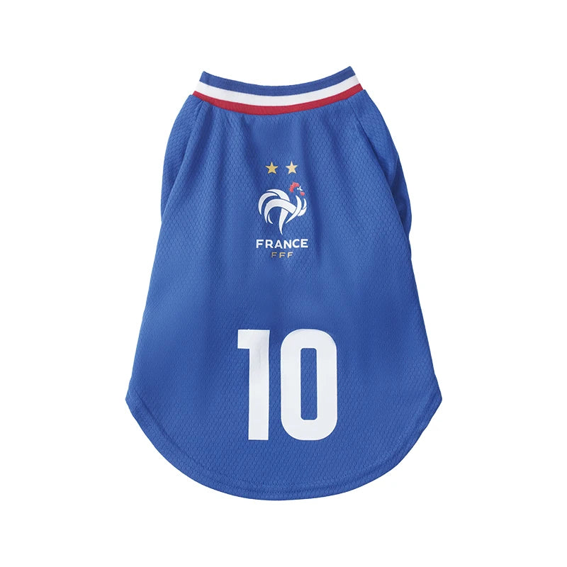 French  football team Pet Breathable Mesh Jersey Summer Quick Dry Vest Thin Cool T Shirt Clothes for Cats Dogs Puppy
