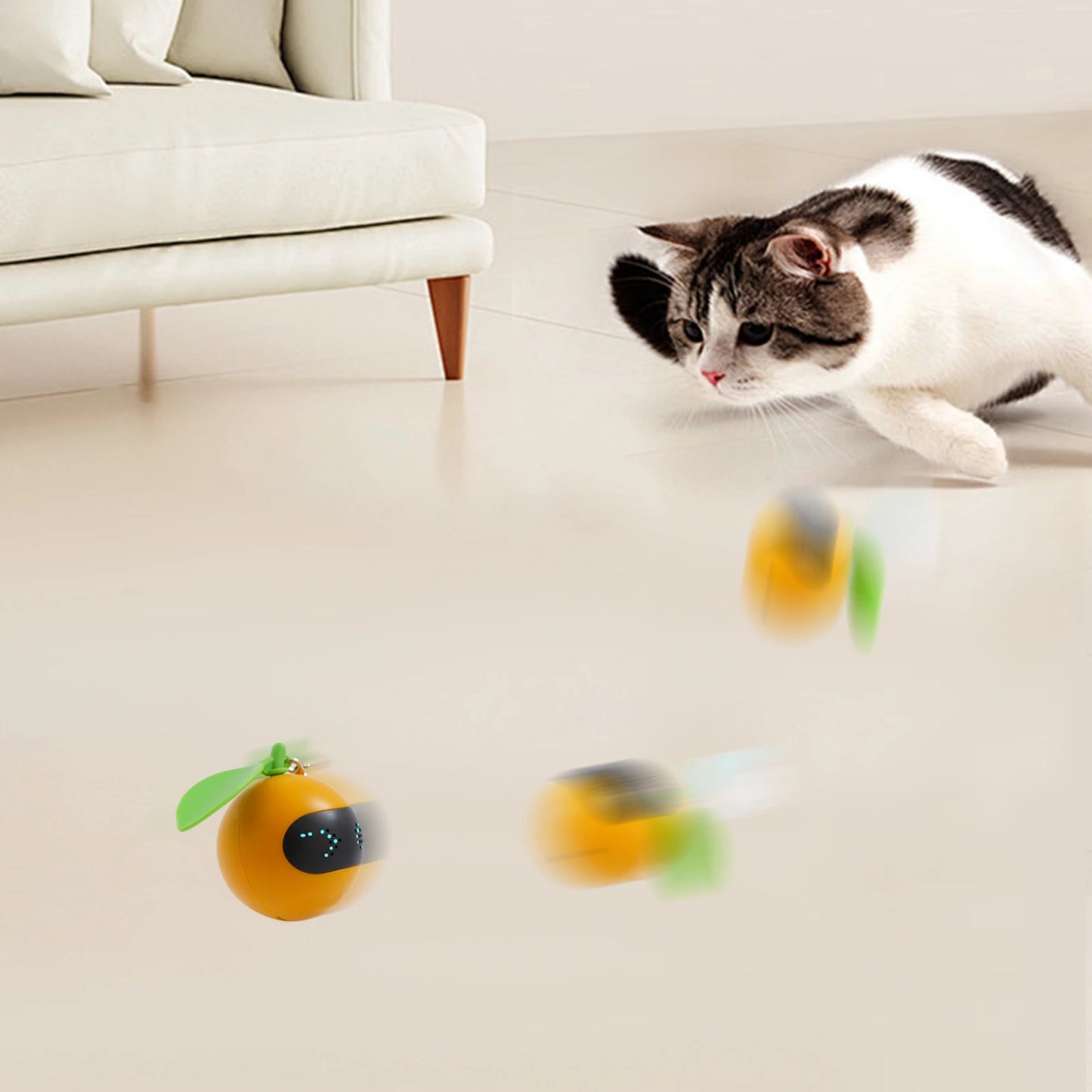 Orange+Green Interactive Cat Toy, LED Light Electric Moving Ball, Automatic Rolling Ball Cat Toy