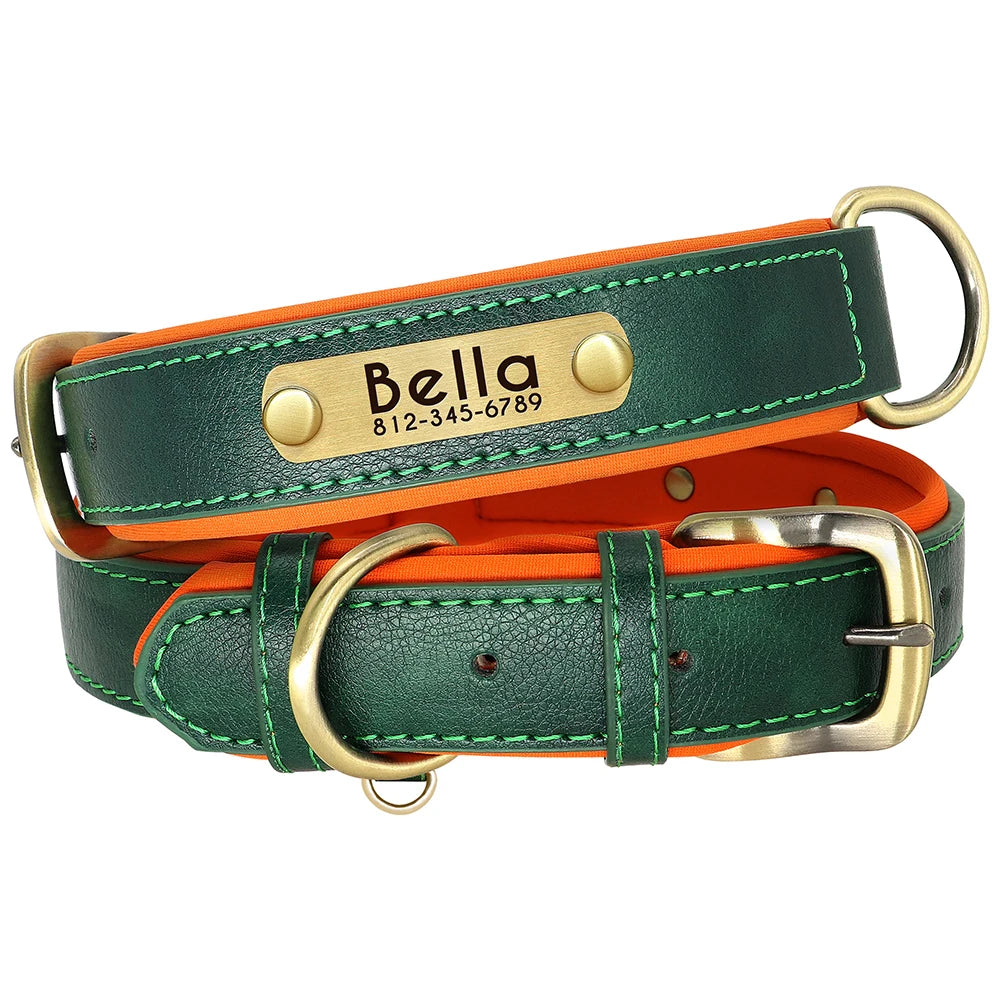 Personalized PU Leather Padded Dog Collar Customized ID Nameplate Pet Collar For Small Medium Dogs Durable Necklaces Accessories