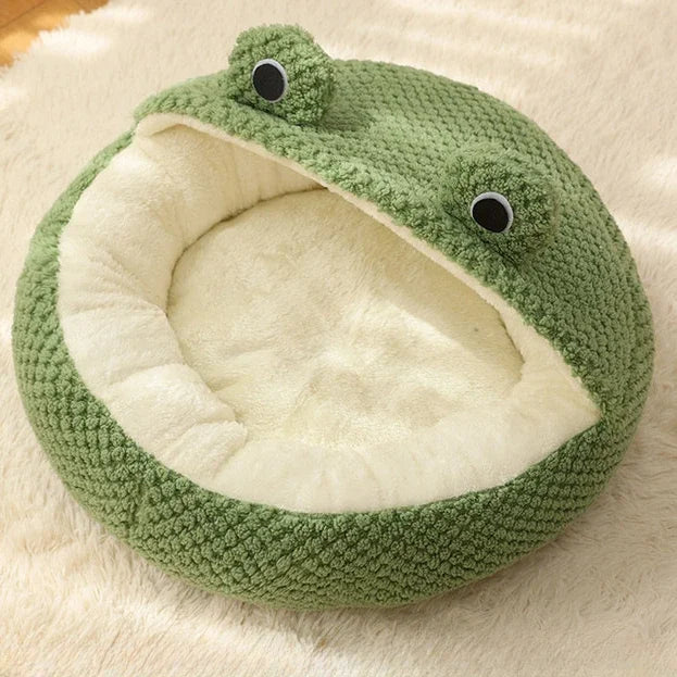 New Pet Nest Winter Protect Cold Warm Dog Den Cat Villa Small Frog Shape Semi Enclosed Kitten Puppy Plush Mattress Pet Supplies
