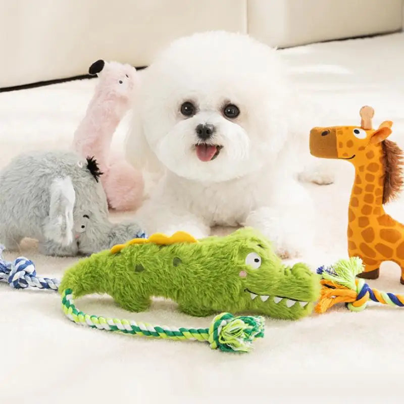 Cute Animal Rope Indestructible Plush Dog Toy with Squeaker