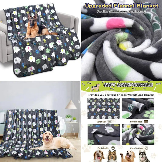 Dog Blankets for Large Dogs,with Flannel Gray Elephant Pattern and paw Prints, 60x50 inches, Cat Blanket Puppy Supplies Dog, So