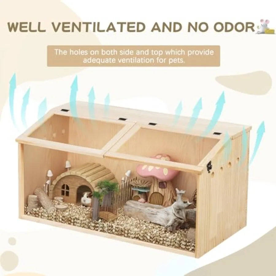 Large 31 Wooden Guinea Pig Cage with Transparent Acrylic Panel for Dwarf and Syrian Hamsters