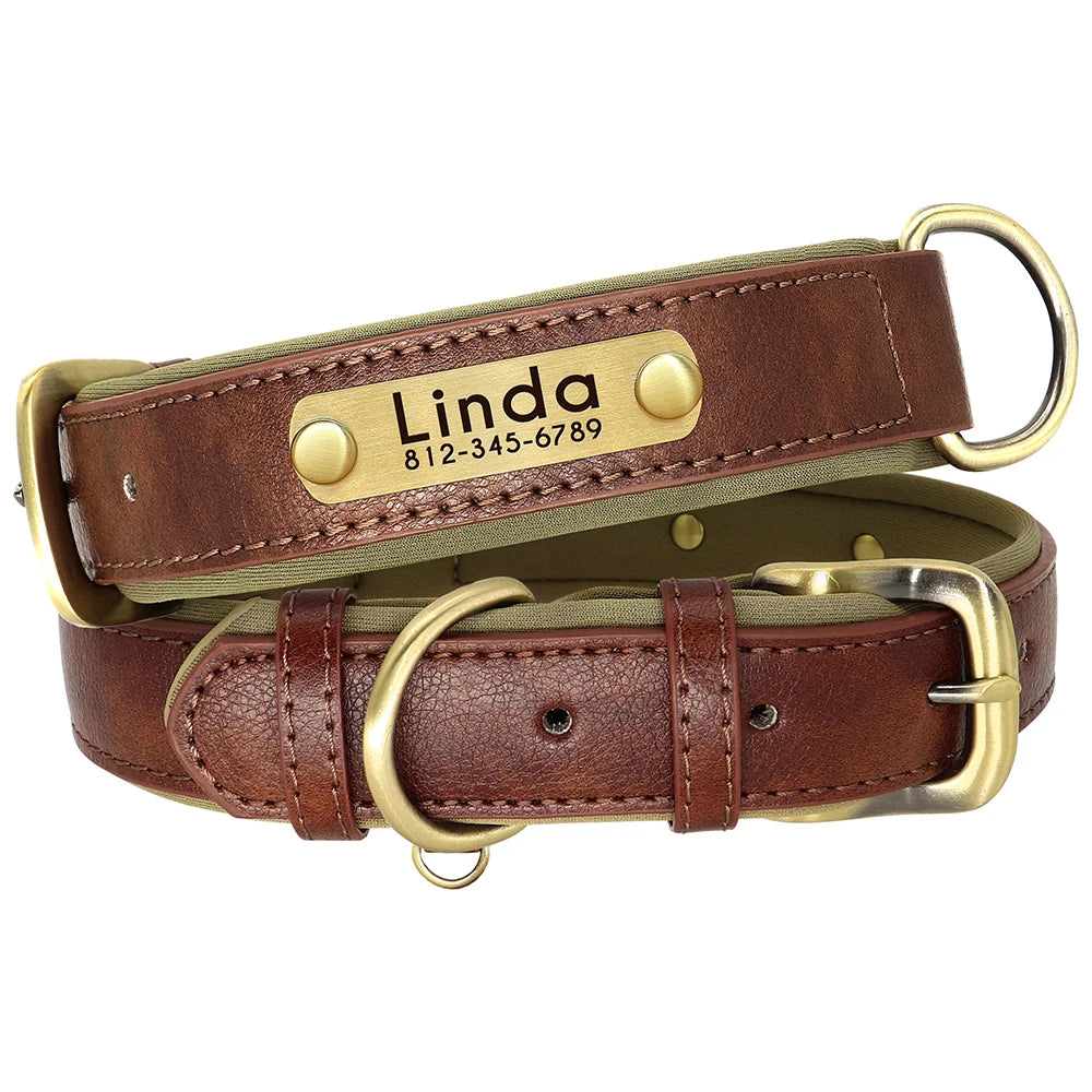 Personalized PU Leather Padded Dog Collar Customized ID Nameplate Pet Collar For Small Medium Dogs Durable Necklaces Accessories