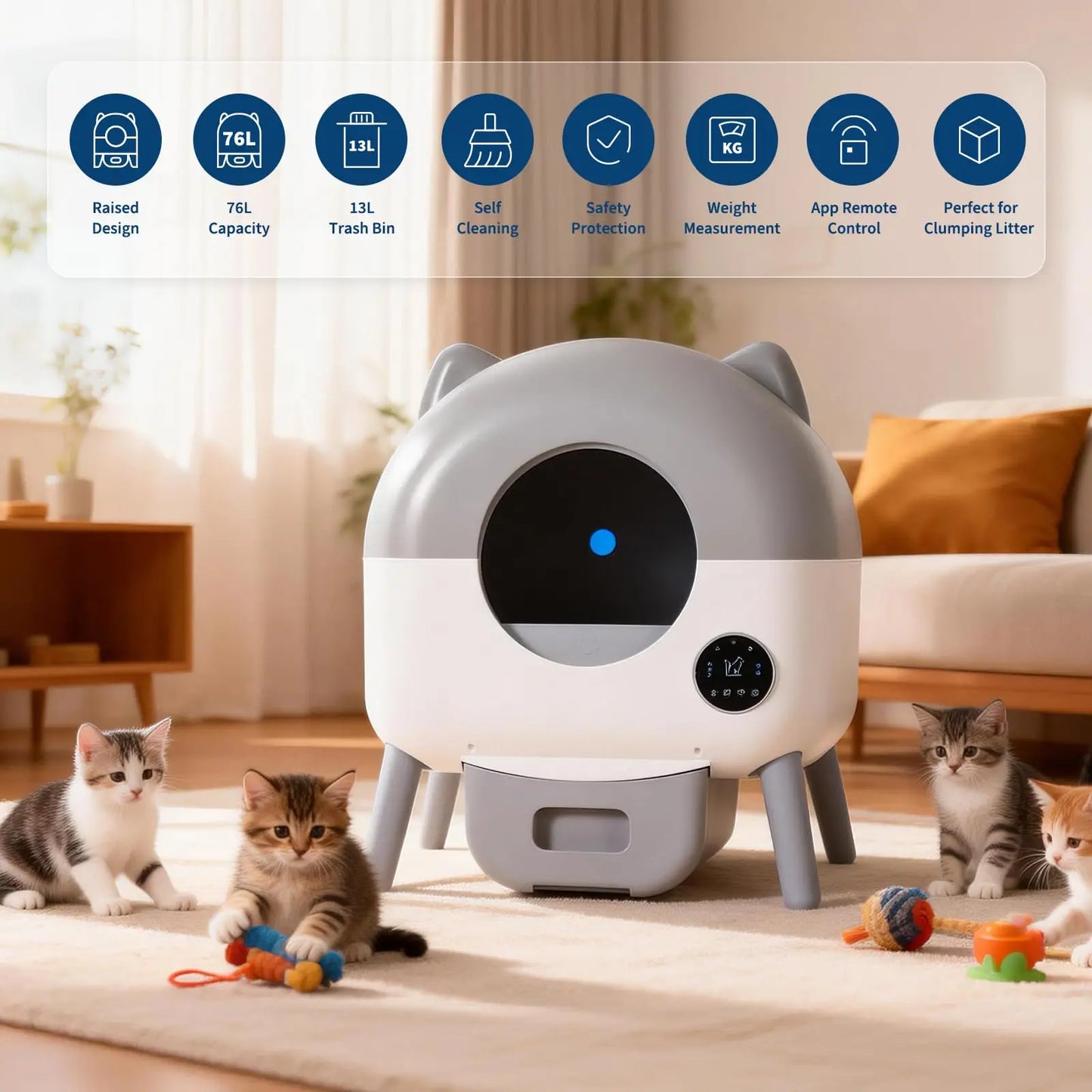 Automatic Self-Cleaning Cat Litter Box 76L Smart App Control Odor-Free w/Trash Bags, Electric Litter Solution, for Multiple Cats