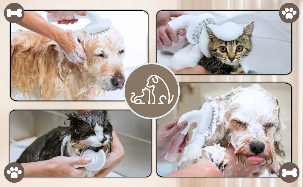 Dog Bath Brush 3 in1 Dog Shampoo Brush Soft Silicone Dog Brush for Pet Grooming Washing Soap Brush 36 Clean Massage Brush Head