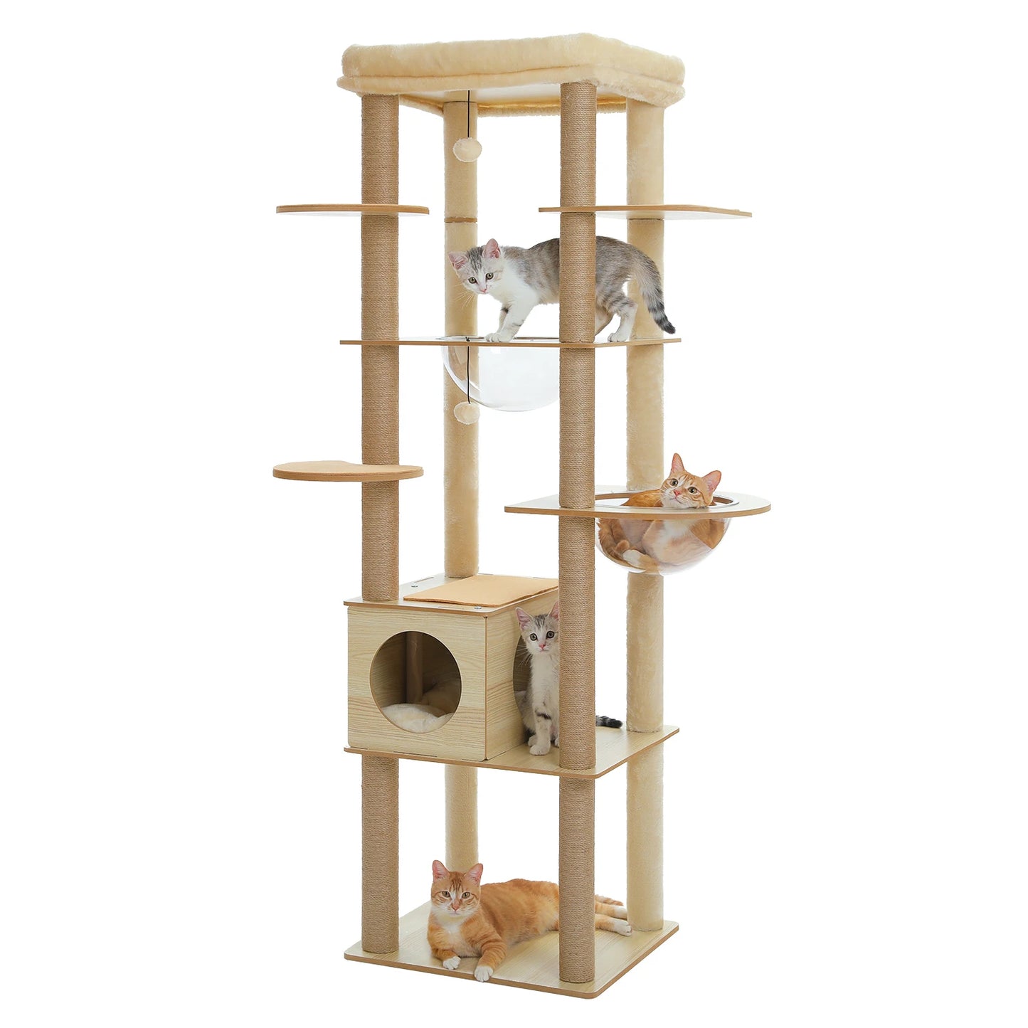 Multi-Level Cat Tree with Scratching Posts Spacious Condo Hammock Top Perch