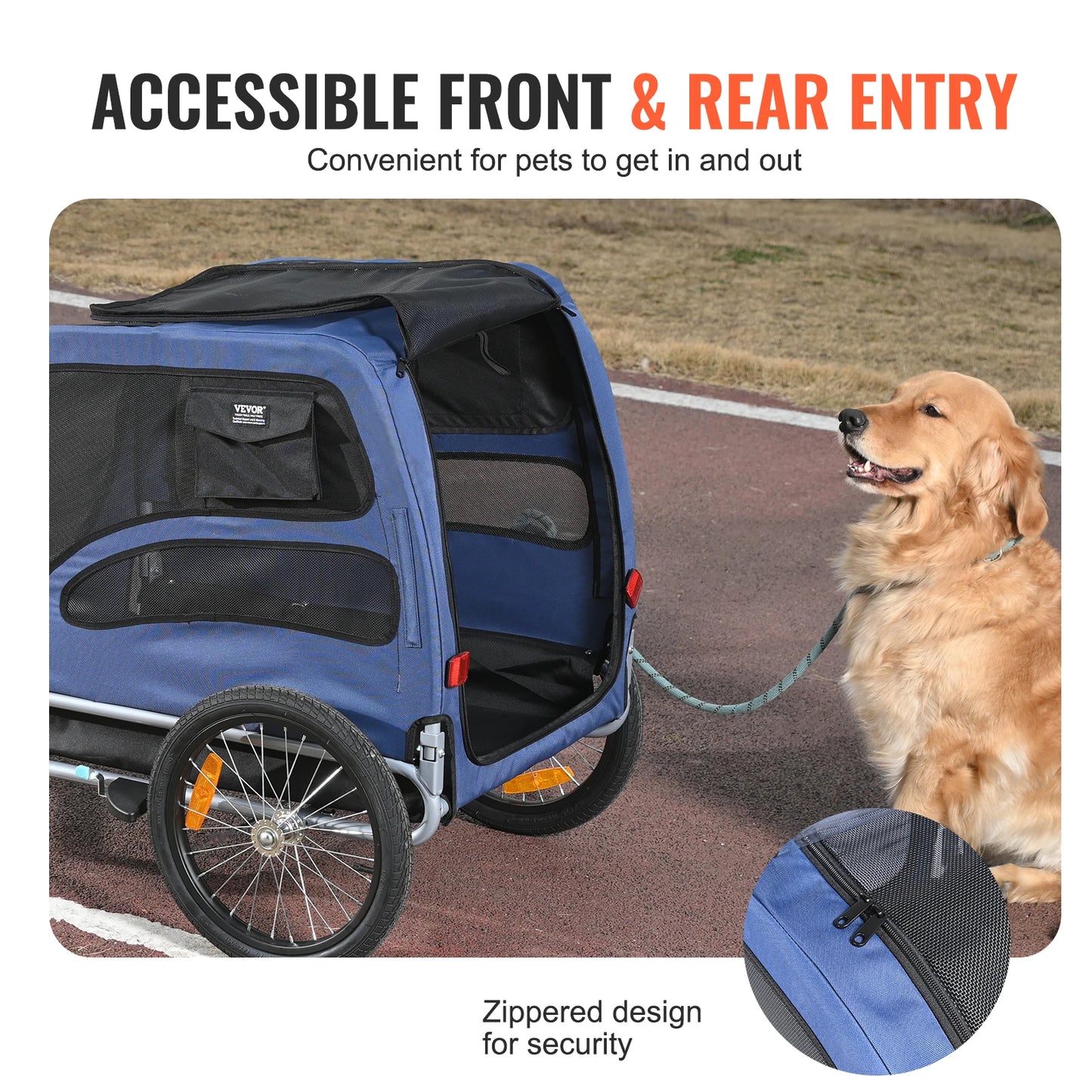 100lbs Pet Cart Bicycle Carrier Dog Bike Trailer with Coupler, Reflectors, Flag, Collapsible to Store for Dogs Travel